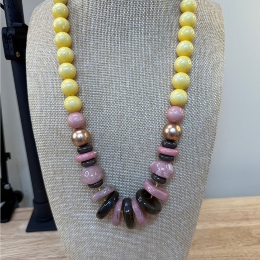 Yellow and Pink Beaded Statement Necklace